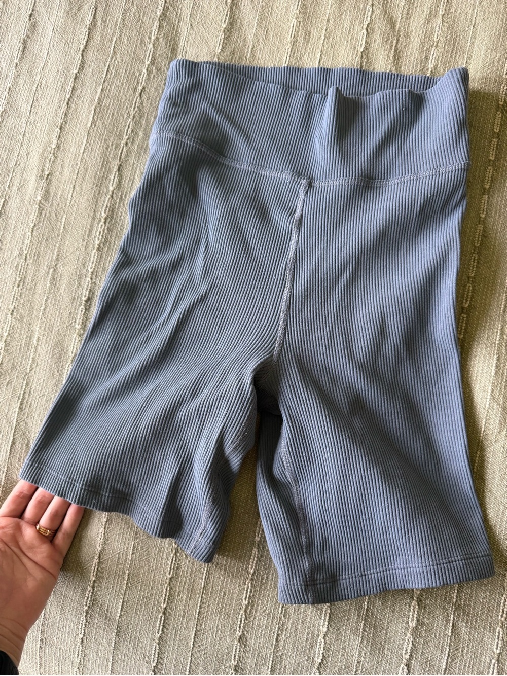 Abercrombie & Fitch Ribbed High-Waist Bike Shorts - Blue Gray